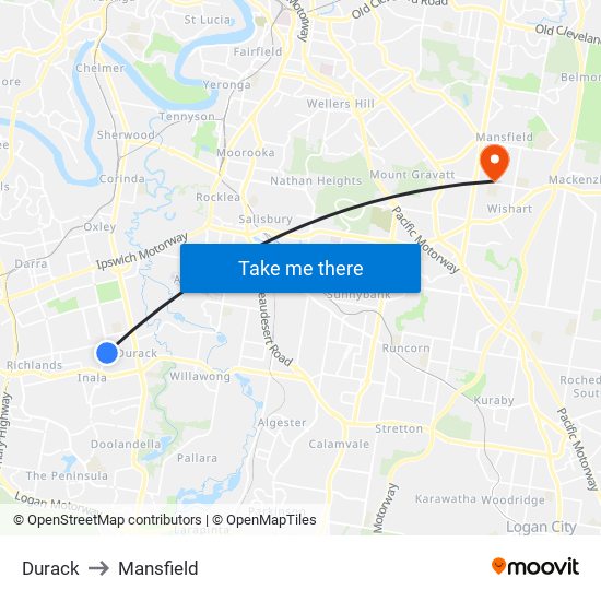 Durack to Mansfield map