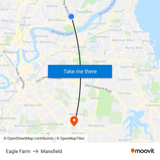 Eagle Farm to Mansfield map