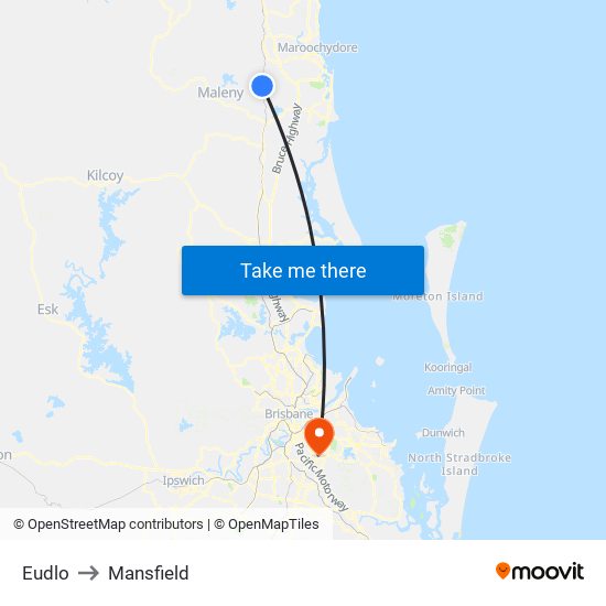 Eudlo to Mansfield map