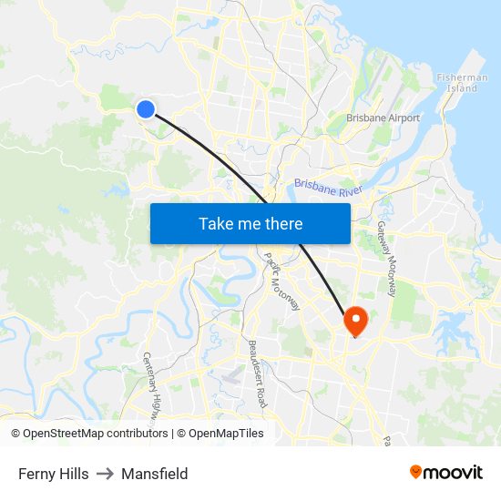 Ferny Hills to Mansfield map