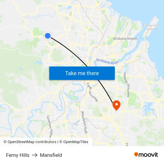 Ferny Hills to Mansfield map