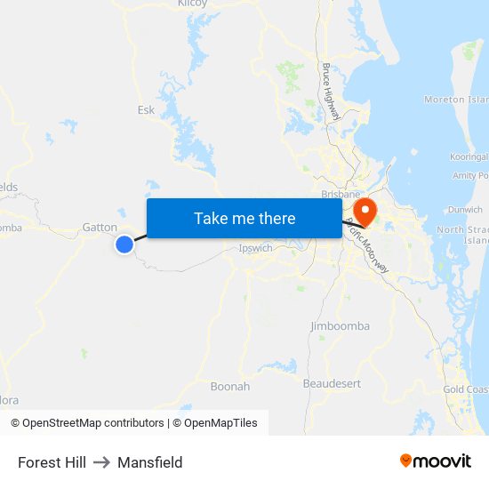 Forest Hill to Mansfield map