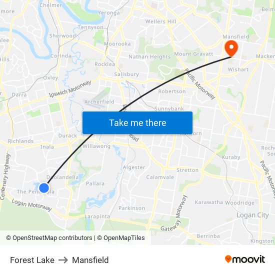 Forest Lake to Mansfield map