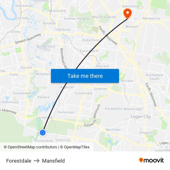 Forestdale to Mansfield map