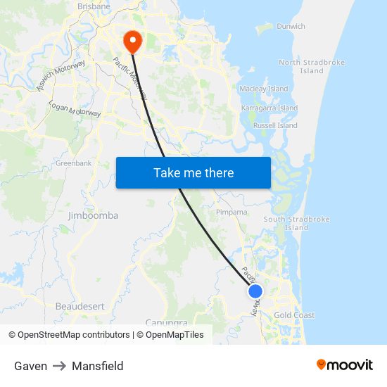 Gaven to Mansfield map