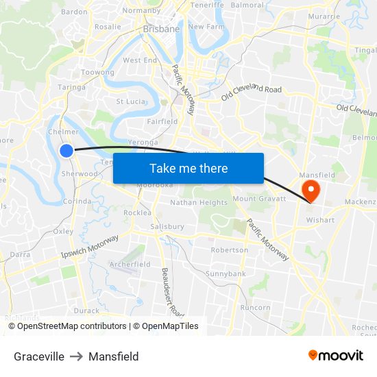Graceville to Mansfield map
