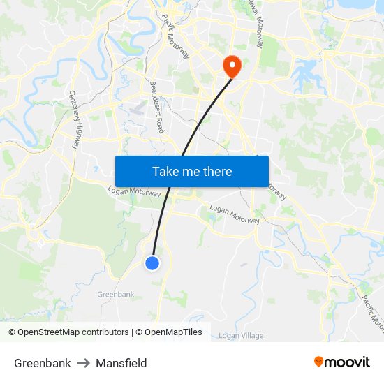 Greenbank to Mansfield map