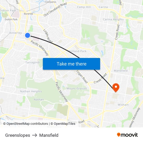Greenslopes to Mansfield map