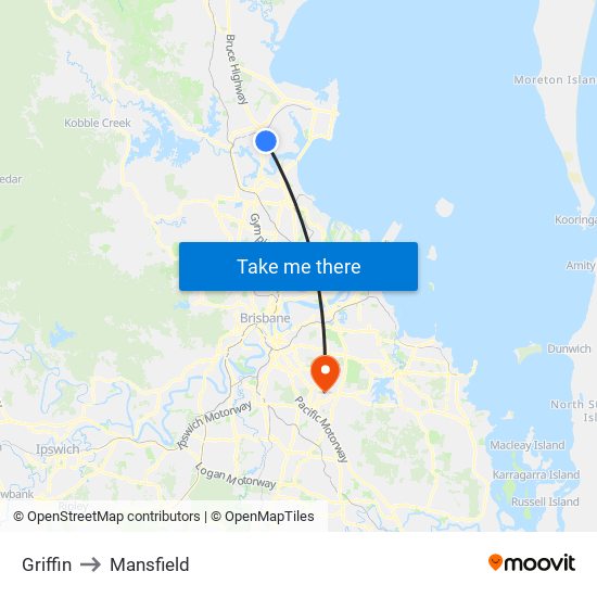Griffin to Mansfield map