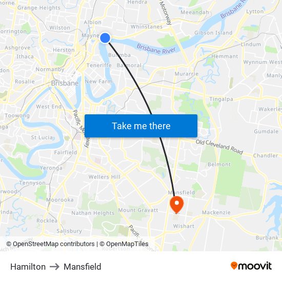 Hamilton to Mansfield map