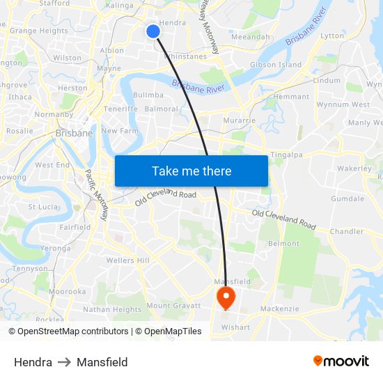 Hendra to Mansfield map