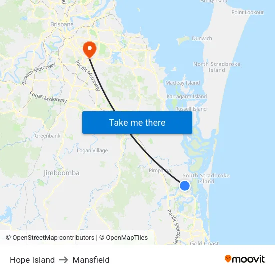 Hope Island to Mansfield map
