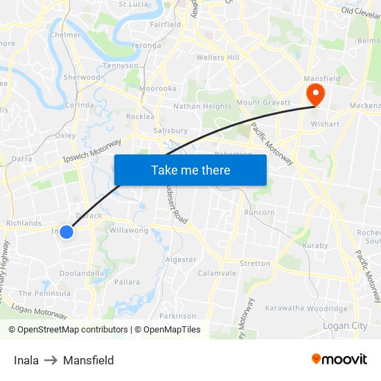 Inala to Mansfield map