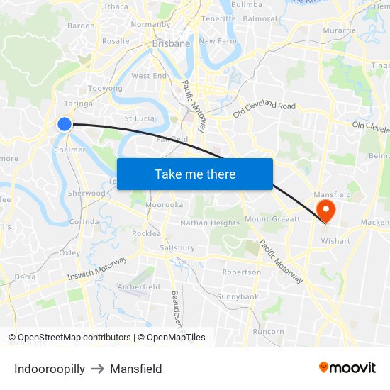Indooroopilly to Mansfield map