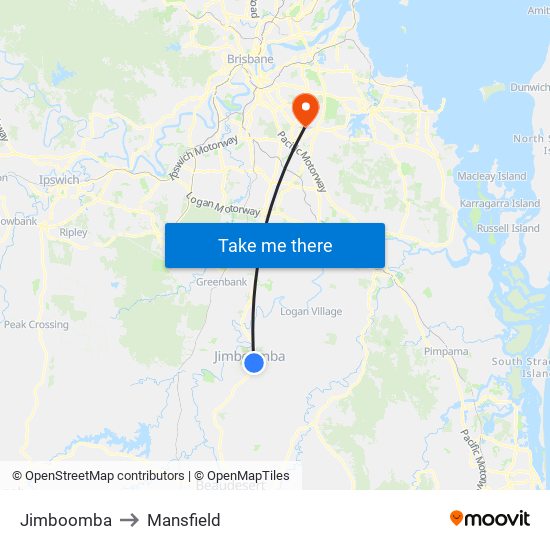 Jimboomba to Mansfield map