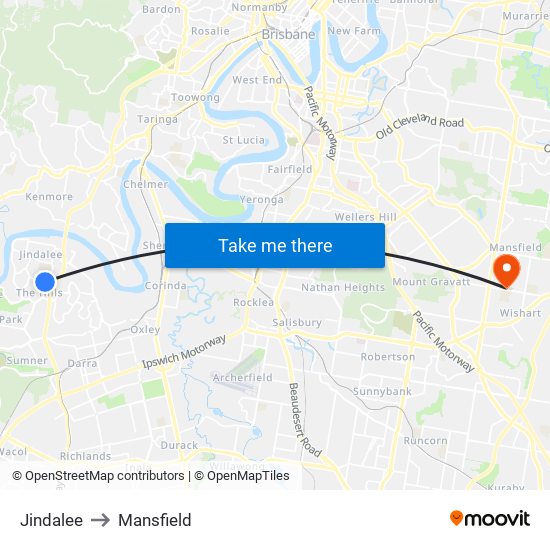 Jindalee to Mansfield map