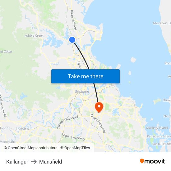 Kallangur to Mansfield map