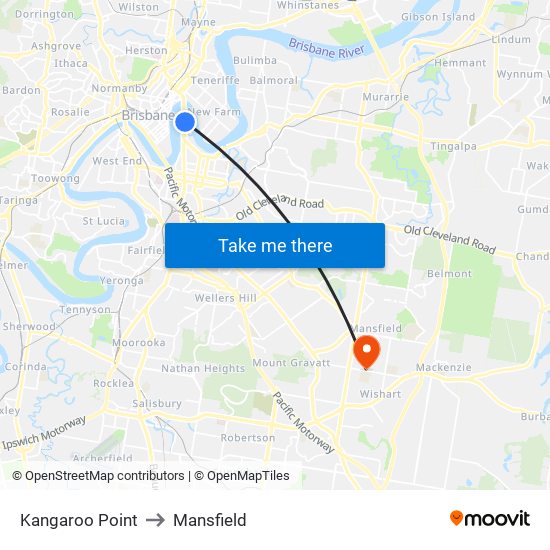 Kangaroo Point to Mansfield map