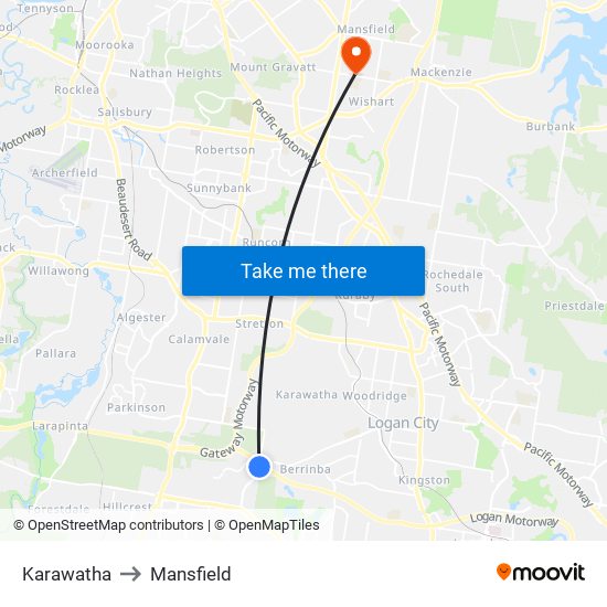 Karawatha to Mansfield map