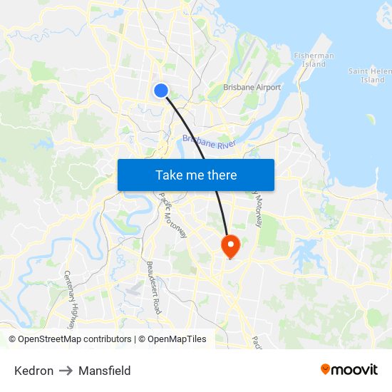 Kedron to Mansfield map