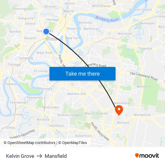 Kelvin Grove to Mansfield map