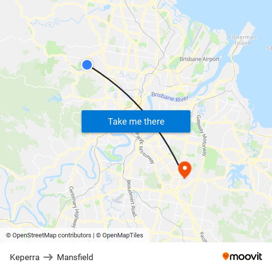 Keperra to Mansfield map