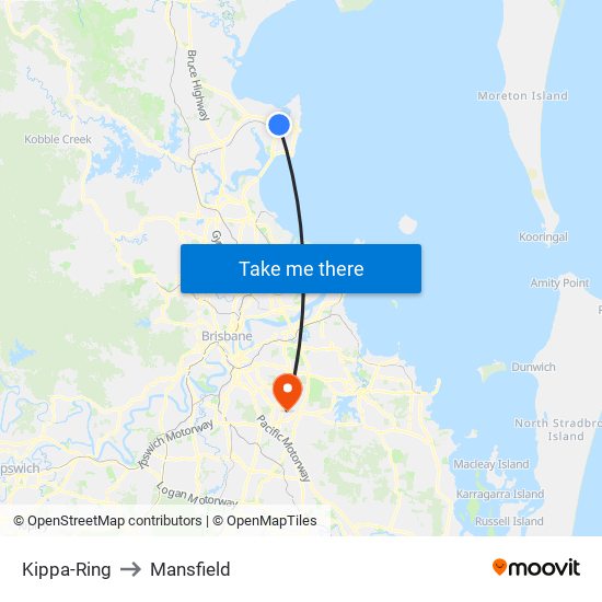 Kippa-Ring to Mansfield map
