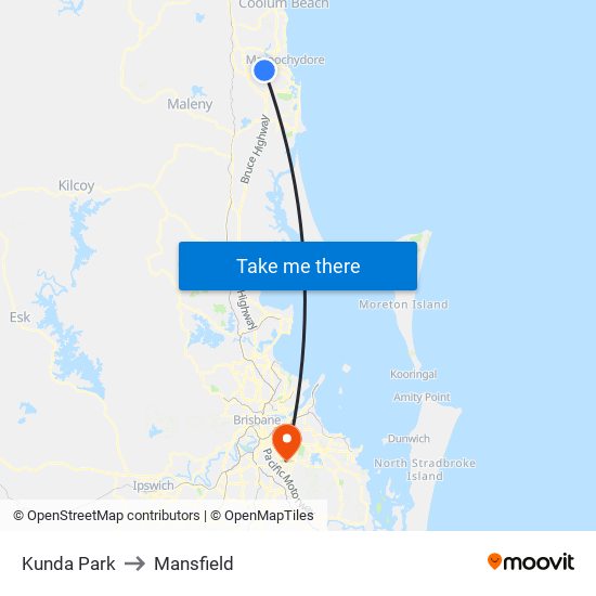 Kunda Park to Mansfield map