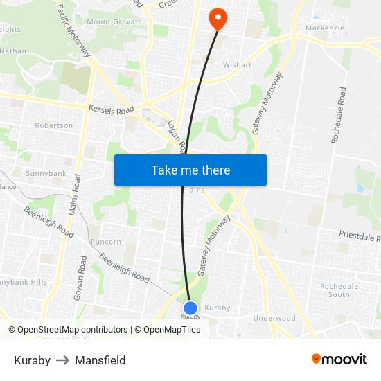 Kuraby to Mansfield map