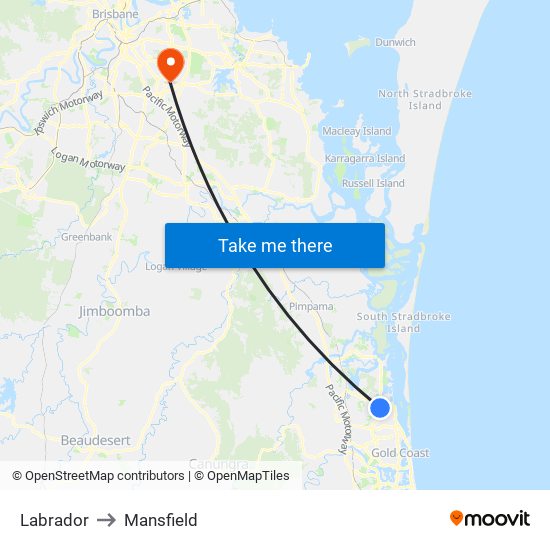 Labrador to Mansfield map
