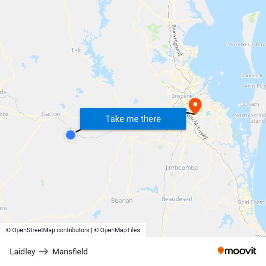 Laidley to Mansfield map