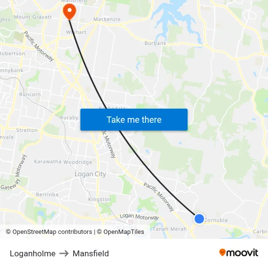 Loganholme to Mansfield map
