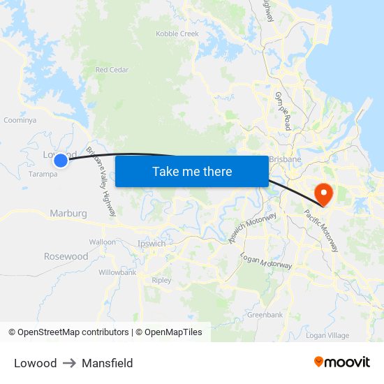 Lowood to Mansfield map
