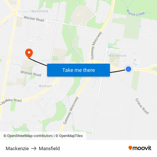 Mackenzie to Mansfield map