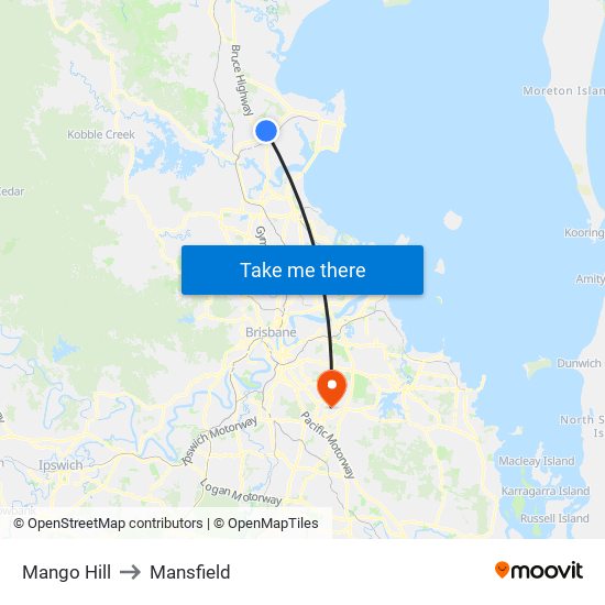 Mango Hill to Mansfield map