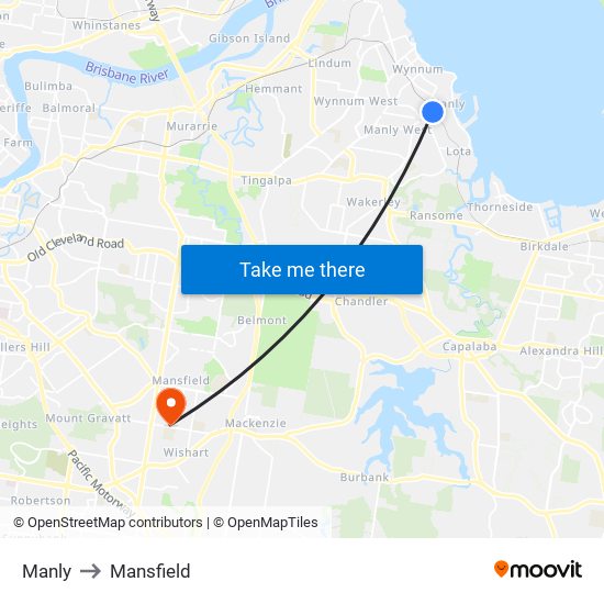 Manly to Mansfield map