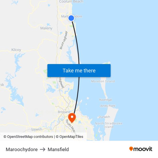 Maroochydore to Mansfield map