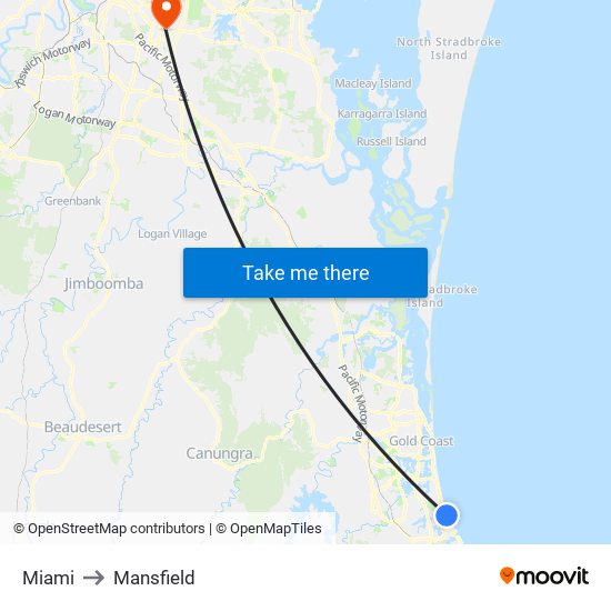 Miami to Mansfield map