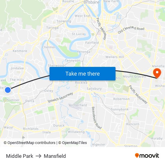 Middle Park to Mansfield map