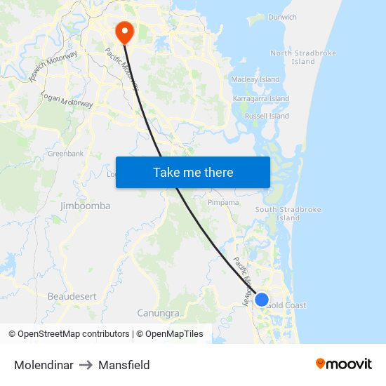 Molendinar to Mansfield map