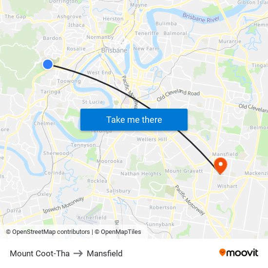 Mount Coot-Tha to Mansfield map