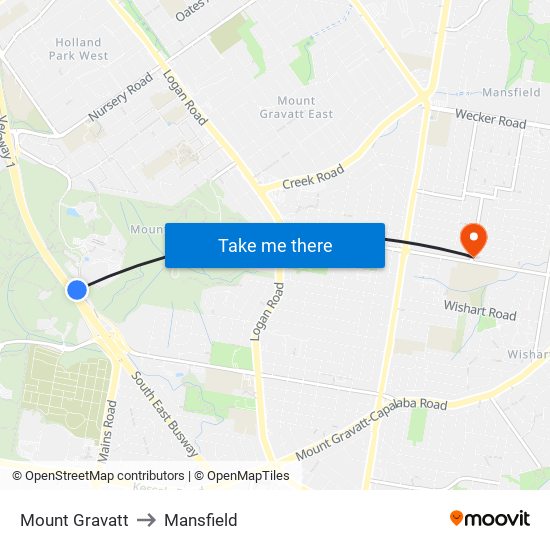 Mount Gravatt to Mansfield map