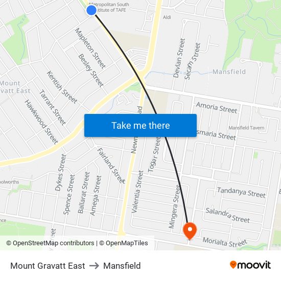 Mount Gravatt East to Mansfield map