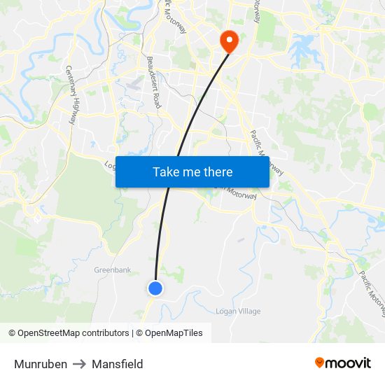 Munruben to Mansfield map