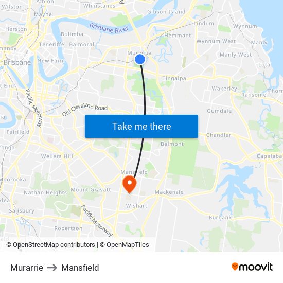 Murarrie to Mansfield map