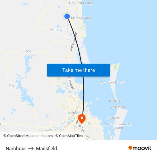 Nambour to Mansfield map