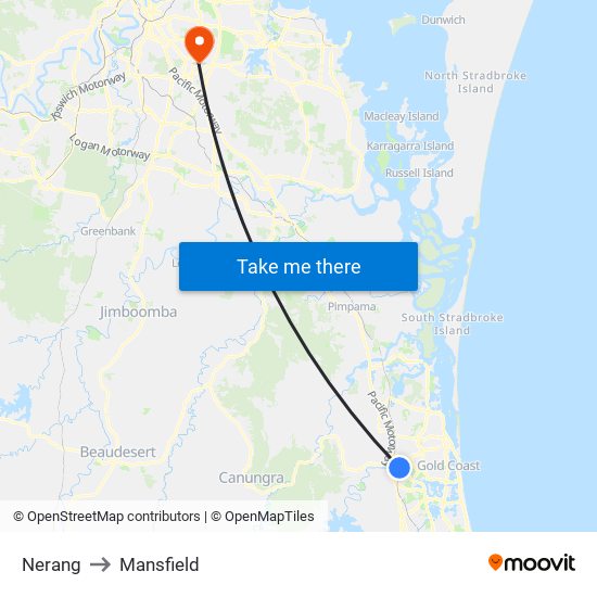 Nerang to Mansfield map