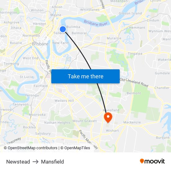 Newstead to Mansfield map