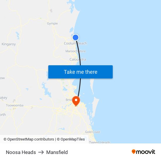 Noosa Heads to Mansfield map
