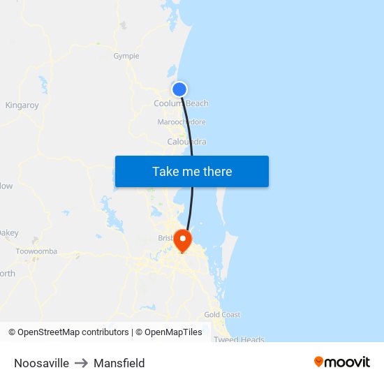 Noosaville to Mansfield map